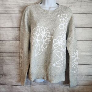 Jade by Jane Sweater XL Gray Floral Knit Soft Cozy Boho Cottagecore Chic